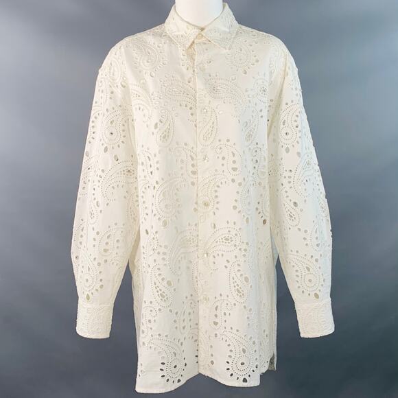 NILI LOTAN Size M White Cotton Paisley Lace Button Up Shirt - Picture 1 of 8